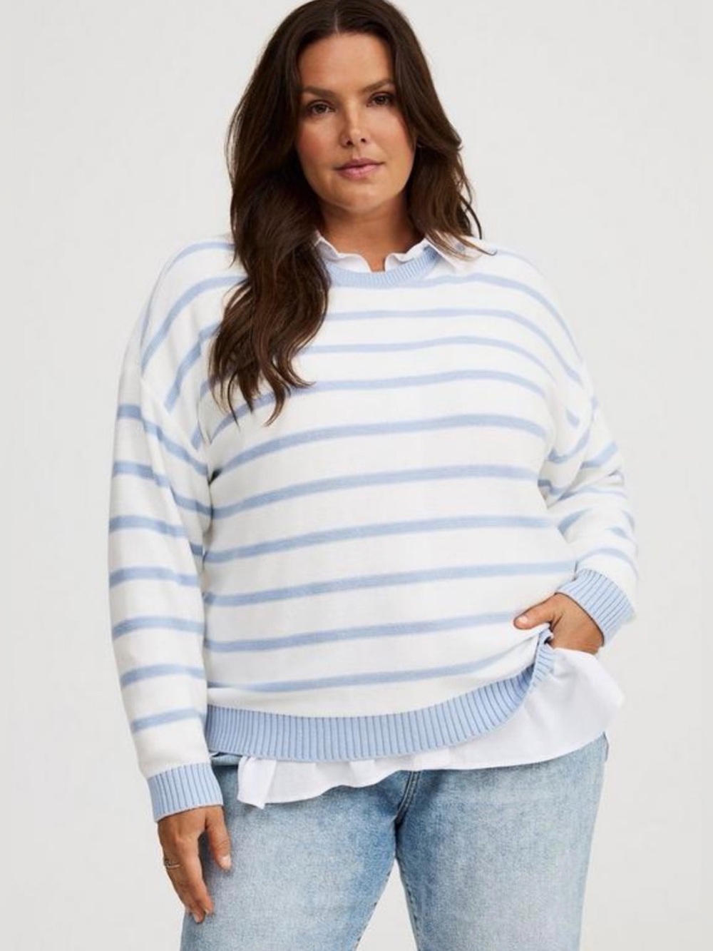 New Torrid Light Blue & White Striped Crewneck Sweater - 2X
